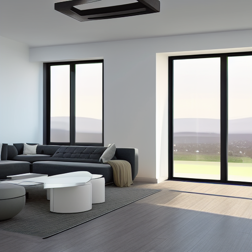 2124429465 The interior of a new home big windows bright lights hyperrealistic full hd